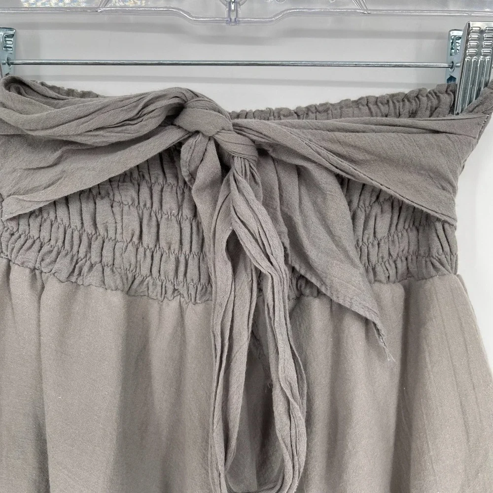 Women's‎ Gray Smocked Tie Waist Beach Hippie Cottagecore Boho Midi Skirt Size M